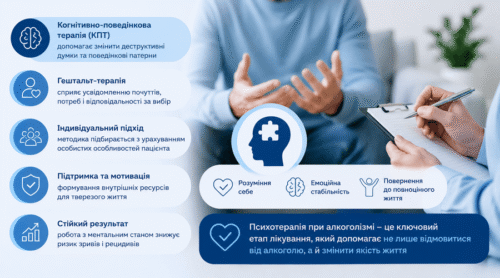 Психотерапія при алкоголізмі: які методики (КПТ, гештальт) є найефективнішими - МєдіМед
